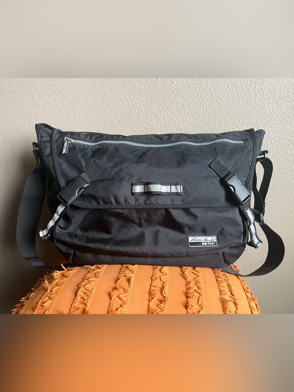 Vintage EBTek Black Crossbody Messenger Duffle with Silver Accents - Eddie Bauer